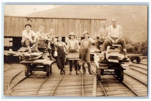 c1910's Lumber Yard Piling Crew Candid Workers WV Antique RPPC Photo Postcard 