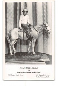 California CA Vintage RPPC Real Photo Tex Wheeler's Statue of Will Rogers