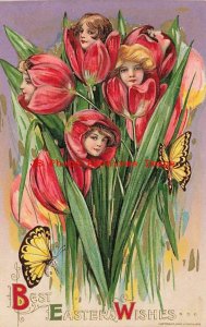 6 Postcards Set, Easter, Winsch 1910, Schmucker, Women in Flower Faces,Butterfly