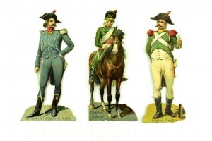 1880's-90's Victorian Die-Cut Lot Of 3 French Soldiers Horse Fabulous! PD393