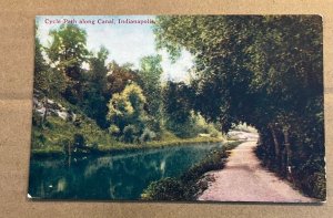 VINTAGE UNUSED .01 POSTCARD - CYCLE PATH ALONG CANAL, INDIANAPOLIS, INDIANA