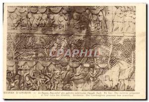 Cambodia Ruins & # 39Angkor Old Postcard The Bayon bas-relief of External gal...