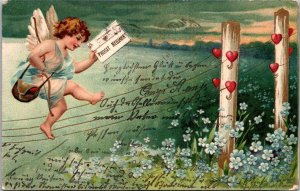 Cupid Delivering Letter Prosit Neujahr 1905