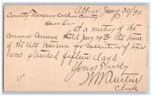 1890 County Treasurer Albion Michigan MI Marshall MI Antique Postal Card