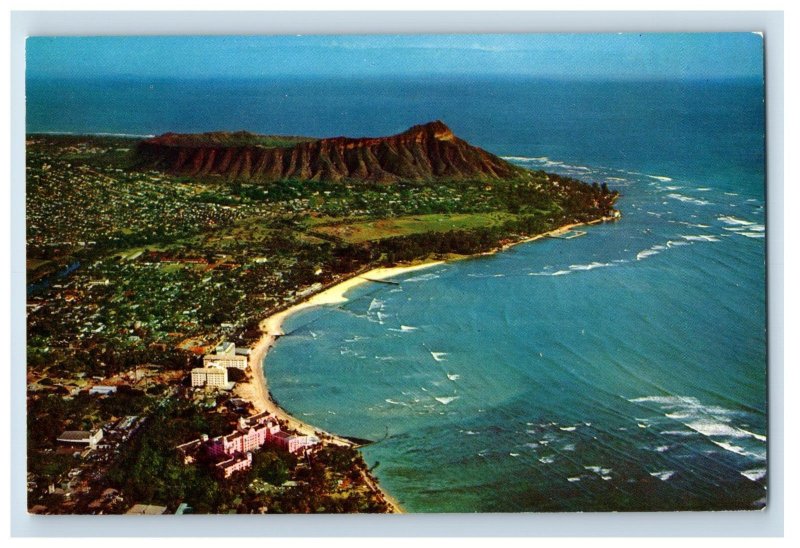 Vintage Bird's Eye View Diamond Head Waikiki Hawaiian Territory Postcard F93S