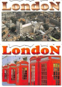 2~Die Cut 4X6 Postcards  London, UK England  WESTMINSTER ABBEY & PHONE BOOTHS