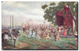 Old Postcard Painting After the victory of patay bowmen and knights bearing t...