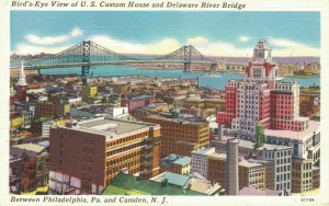 USA U.S. Custom House and Delaware River Bridge Vintage Postcard 07.29