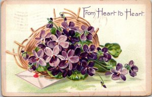 From Heart To Heart With Purple Flowers  1909 Tucks