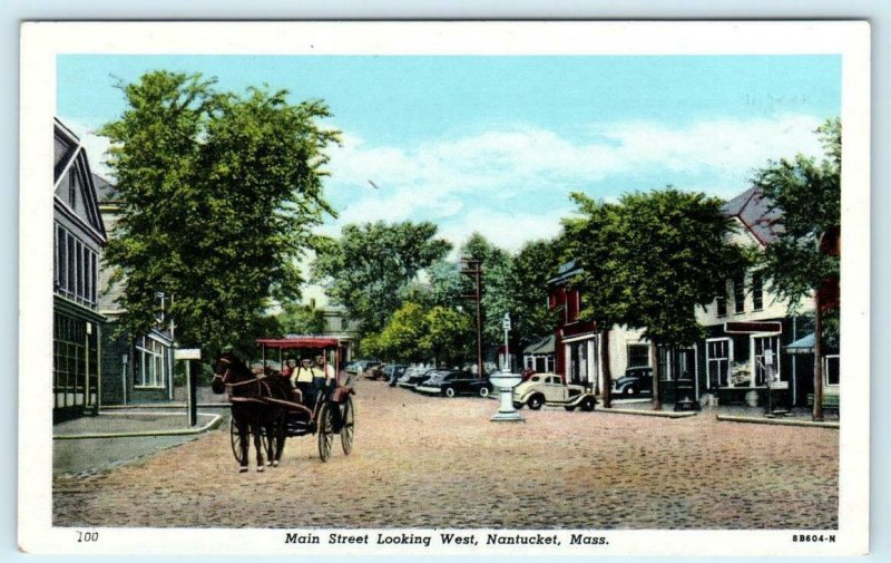 2 Postcards NANTUCKET, Massachusetts MA ~ MAIN STREET Looking East & West 1940s