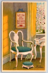 Jenny Nystrom~Ode to Mother~Empty Chair by Sewing Table~Spring Trees in Window