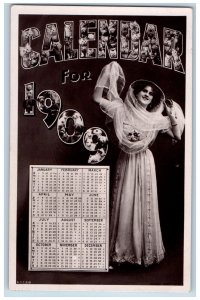 1908 Pretty Woman Calendar Large Letters Rossville Indiana IN Antique Postcard