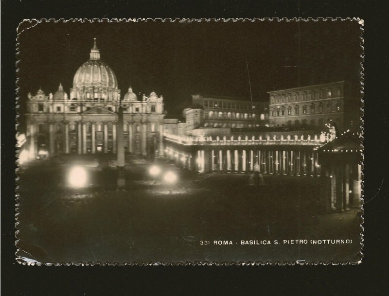 Postmarked 1970 Roma Italy Basilica S Pietro at Night Real Photo Postcard