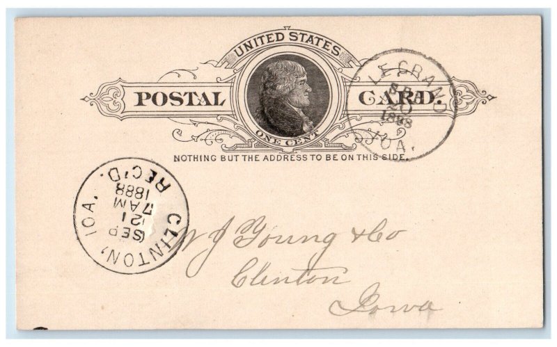 1888 S Hieald Shingles WJ Young & Co Le Grand Iowa Clinton IA Postal Card