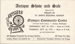 Olympia WA 1973 Antique Show & Sale Advert Postcard G45