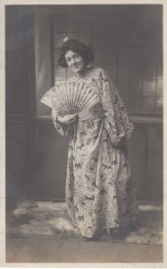 London Lady Dressed in Japanese Kimono WW1 Antique Fashion Postcard