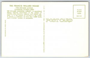 Evanston IL~Interior Memorial Library 4000+ Books~Francis Willard House~Vtg PC