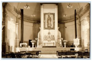 1952 Interior Temple De Guadalupe Nogales Sonora Mexico RPPC Photo Postcard