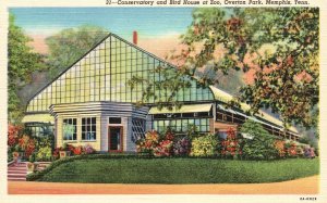 Vintage Postcard 1930's Conservatory & Bird House Zoo Overton Park Memphis Tenn.