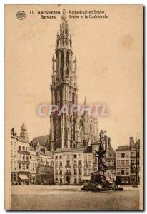 Belgie Belgium Antwerp Old Postcard Brabo and the cathedral