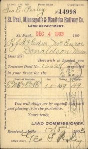 St. Paul Minneapolis Manitoba Railway Co 1903 Used Postal Card