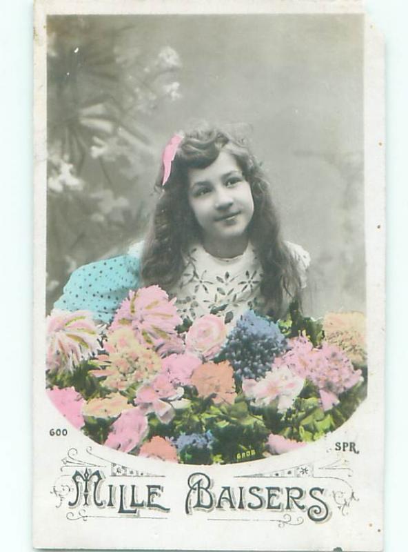 tinted rppc c1910 GIRL WITH FLOWERS AC9045