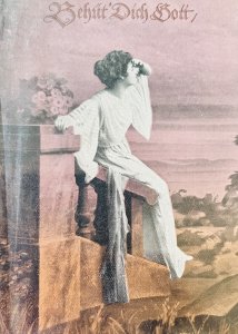 Antique 1900s German Postcard 'Take care Yourself' Beautiful Scenery Lepo Iris