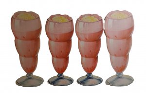 4 Strawberry Milk Shake Ice Cream Soda Floats Diecuts Paper Signs Original 1950s