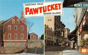 PAWTUCKET, RI  Rhode Island  OLD SLATER MILL-Main Street Scene  c1950's Postcard