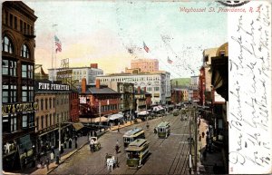 Weybosset Street Providence Rhode Island Postcard 1905 UND street cars horses