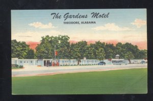 THEODORE ALABAMA THE GARDENS MOTEL VINTAGE LINEN ADVERTISING POSTCARD