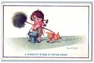 Donald McGill Artist Signed Postcard A Woman's Work Is Never Done Bamforth 1921