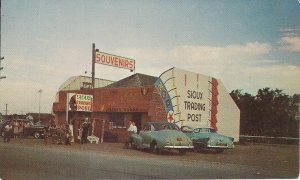 ROADSIDE AMERICANA Ogallala NE, Sioux Indian Reservation Trading Post 1950s Cars