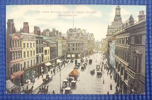 Vtg c1910 St Anns Sq Street View From St Anns Church Manchester England Postcard