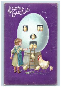 Circa 1910 Adorable Girl Egg Shaped Chicken House Purple Metallic German P1 