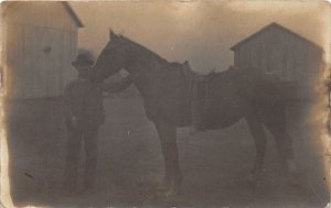 J22/ Interesting RPPC Postcard c1910 Horse Breeder Man Farm Barn 205