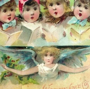 1890 Christmas Lion Coffee Woolson Spice Co. Adorable Carolers Angel Star *D
