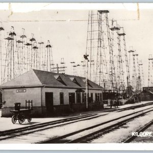 c1940s Kilgore, TX Train Depot RPPC Railway Station Real Photo Oil Republic A193