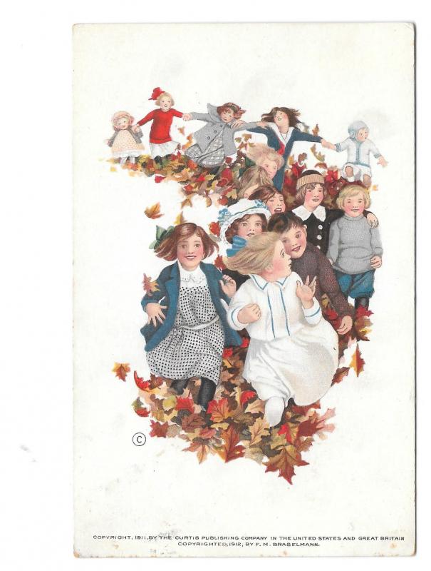 School Rally Day Edgemoor DE Children Autumn Leaves 1912 FM Braselmann Postcard