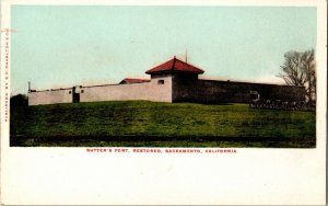 Sutter’s Fort Restored Sacramento California E.P. Charlton Antiqued Postcard UD 