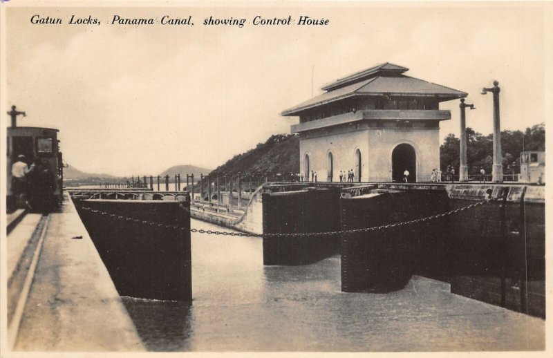 lot291 gatun locks canal showing control house  panama real photo