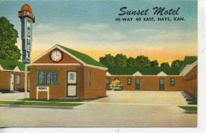 HAYS KANSAS SUNSET MOTEL LINEN ADVERTISING POSTCARD ROADSIDE