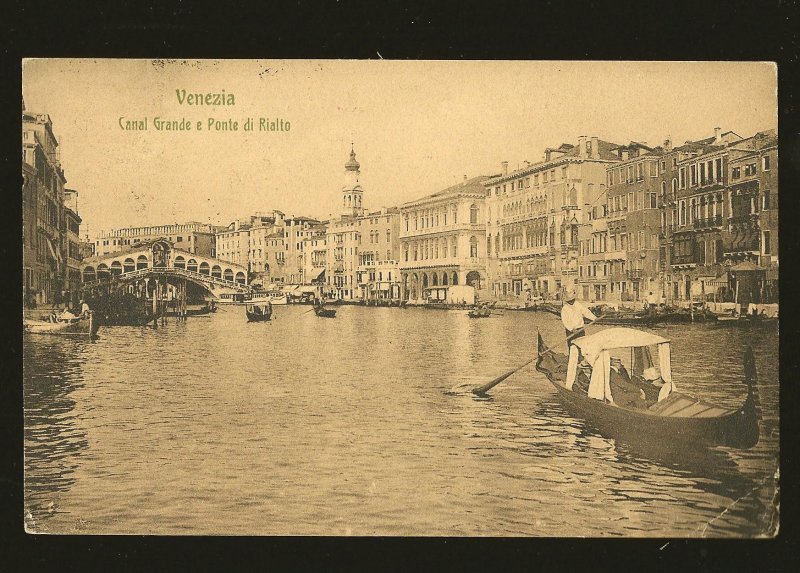 Postmarked 1909 Hotel Jolanda Venezia Italy Canal Grande & Ponte di Rialto Postc