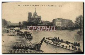 Old Postcard Paris Ile de la Cite and the Pont Neuf Boat Peniche