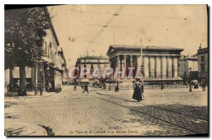 Postcard Old Nimes Place de la Comedie and the Maison Carree