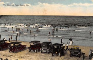 Pablo Beach Florida beach bathers and cars at the shore antique pc BB3399