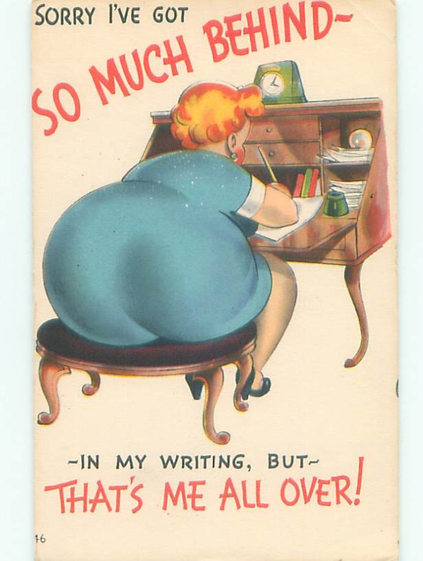 Pre 1980 Comic Chubby Fat Woman Writing Letter At Desk Ac0266 Topics Cartoons And Comics 5755