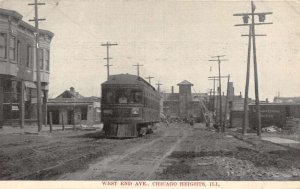 Chicago Heights Illinois West End Ave Trolley Vintage Postcard AA22488
