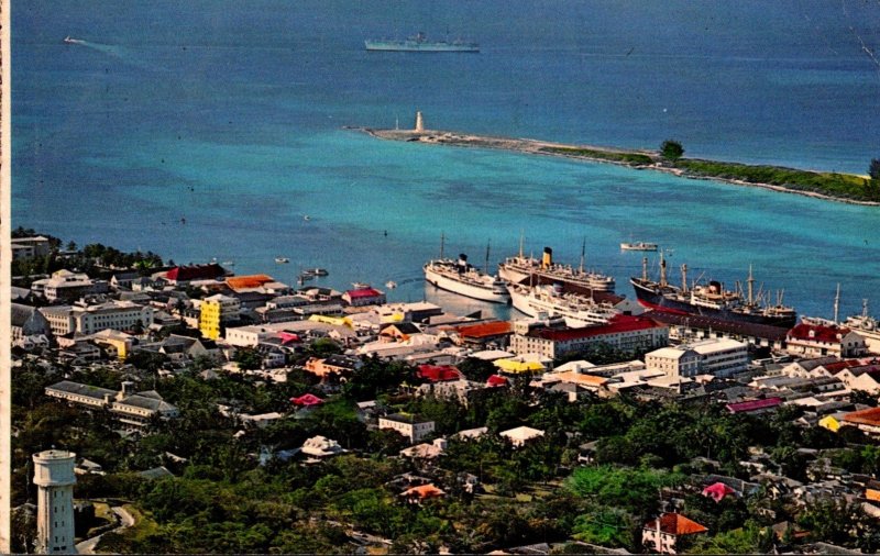 Bahamas Nassau Aerial VIew Of Downtown & Harbour 1961