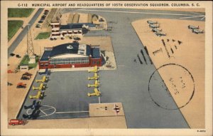 Columbia South Carolina SC Municiap Airport Air View Linen Vintage Postcard